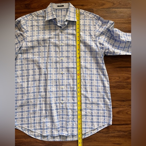 Bugatchi Men's Medium White&Blue Plaid Flip Cuff Long Sleeve Button Front Shirt - Picture 6 of 7